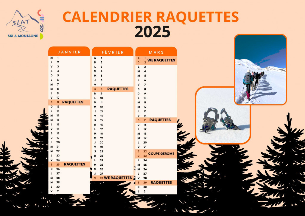 CALENDRIER RAQUETTES 2025